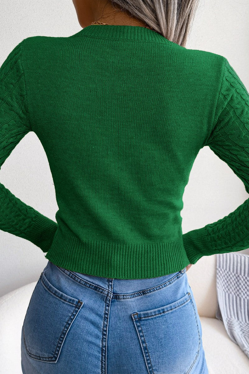 WOMEN CABLE KNIT SEXY CUT OUT TIGHT SWEATER