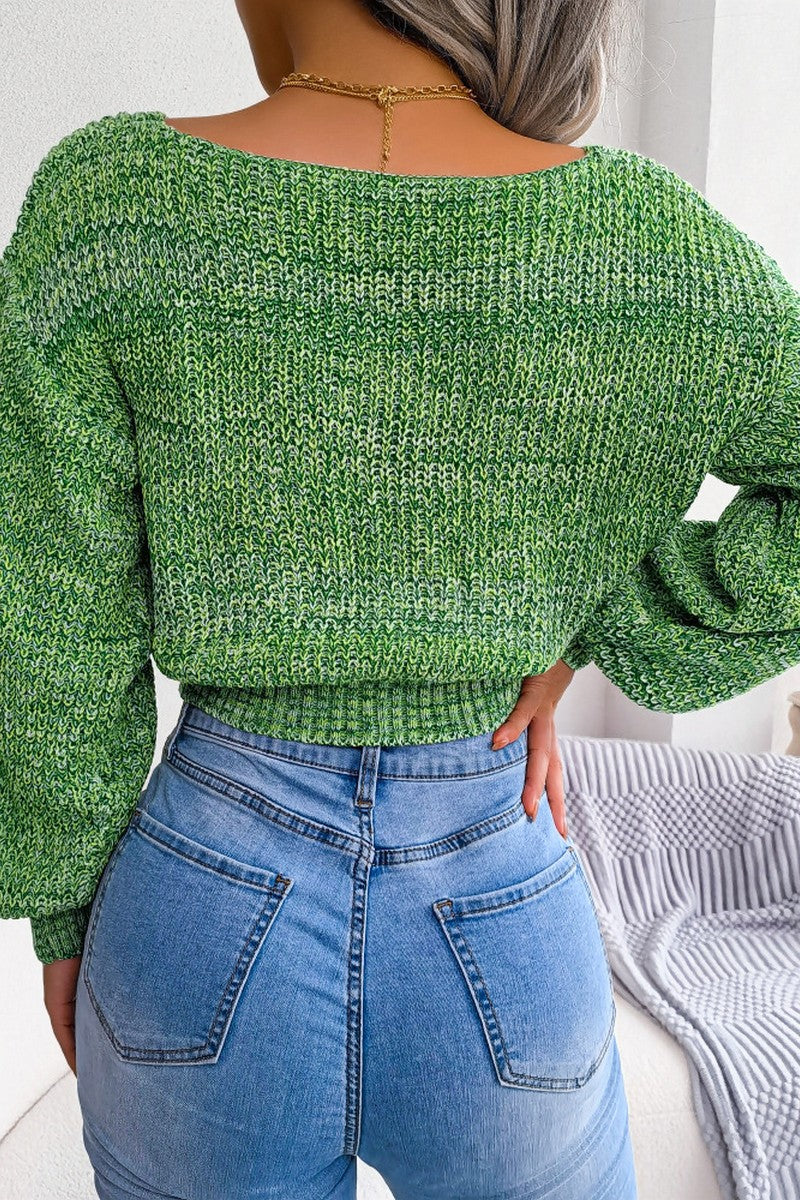 WOMEN SEXY V NECK KNITTED CROP WRAP SWEATSHIRT