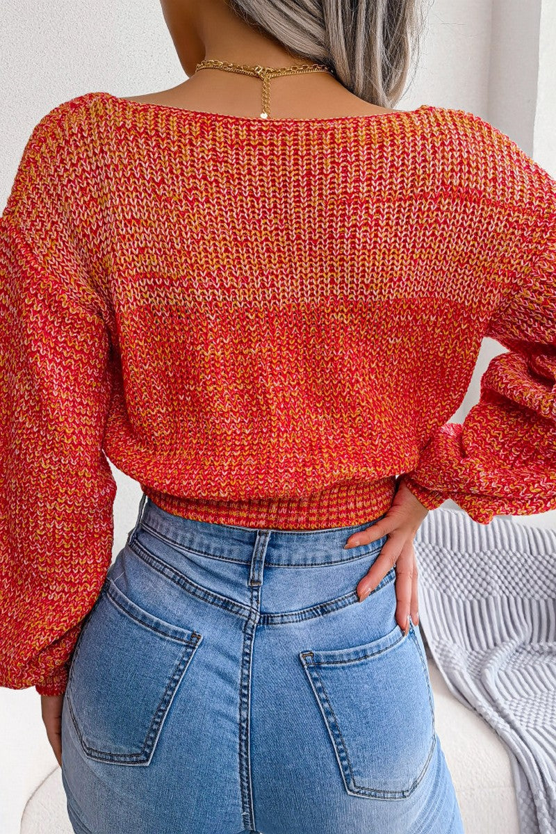 WOMEN SEXY V NECK KNITTED CROP WRAP SWEATSHIRT