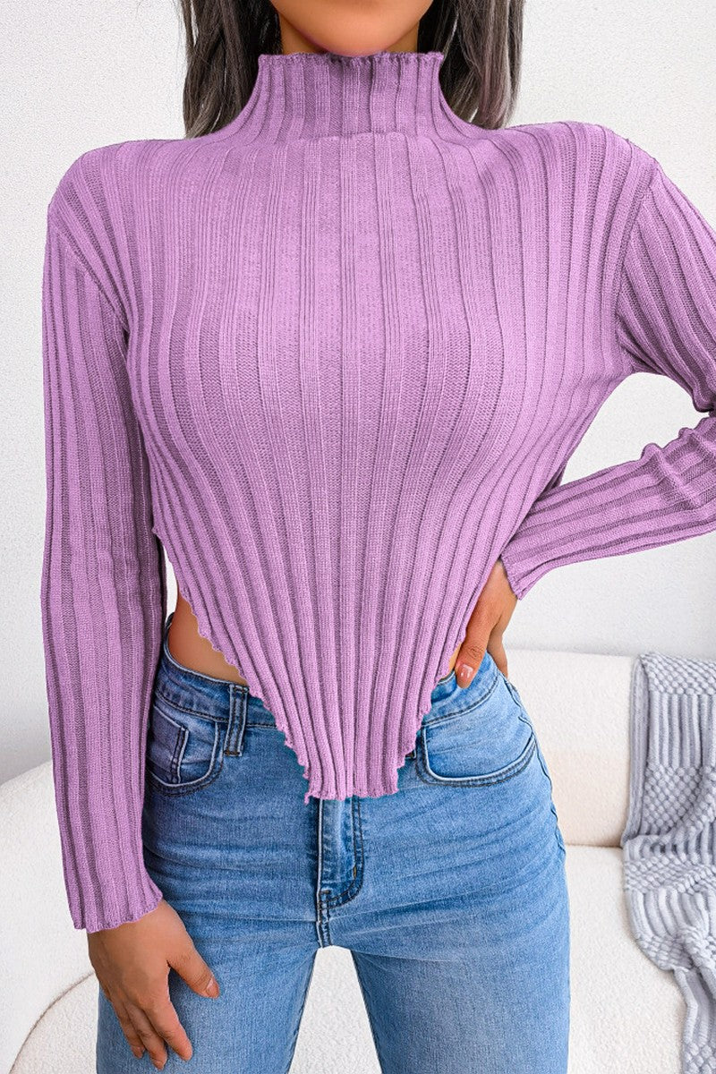 HIGH NECK CORDUROY SEXY CUT OUT WAIST CROP TOP