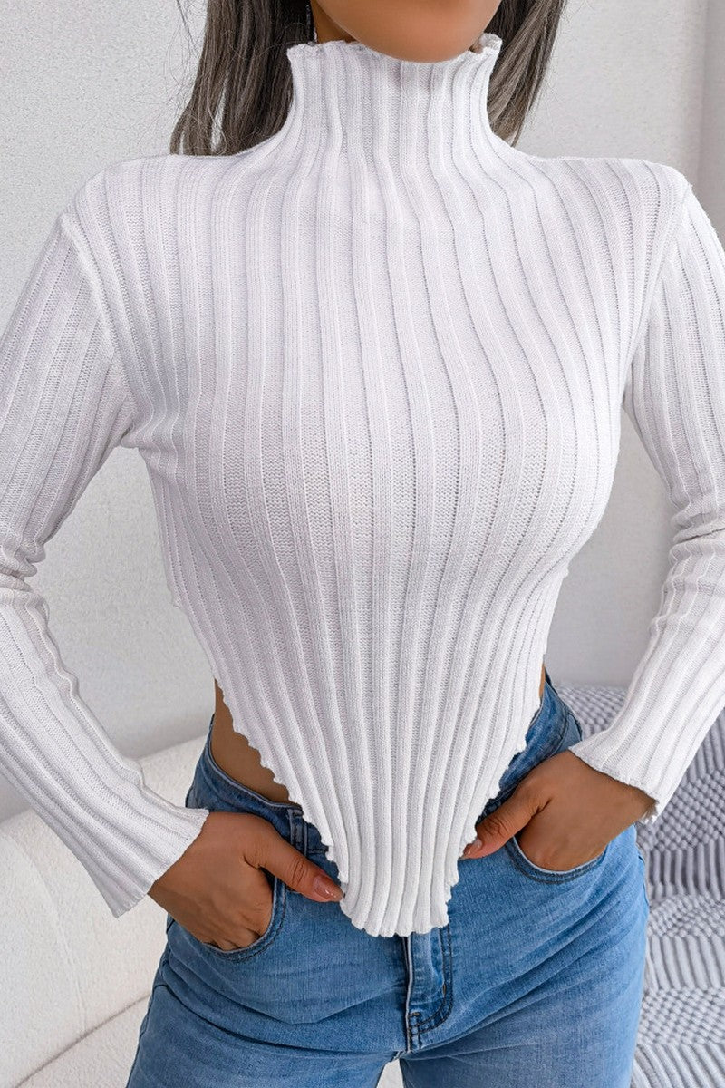 HIGH NECK CORDUROY SEXY CUT OUT WAIST CROP TOP