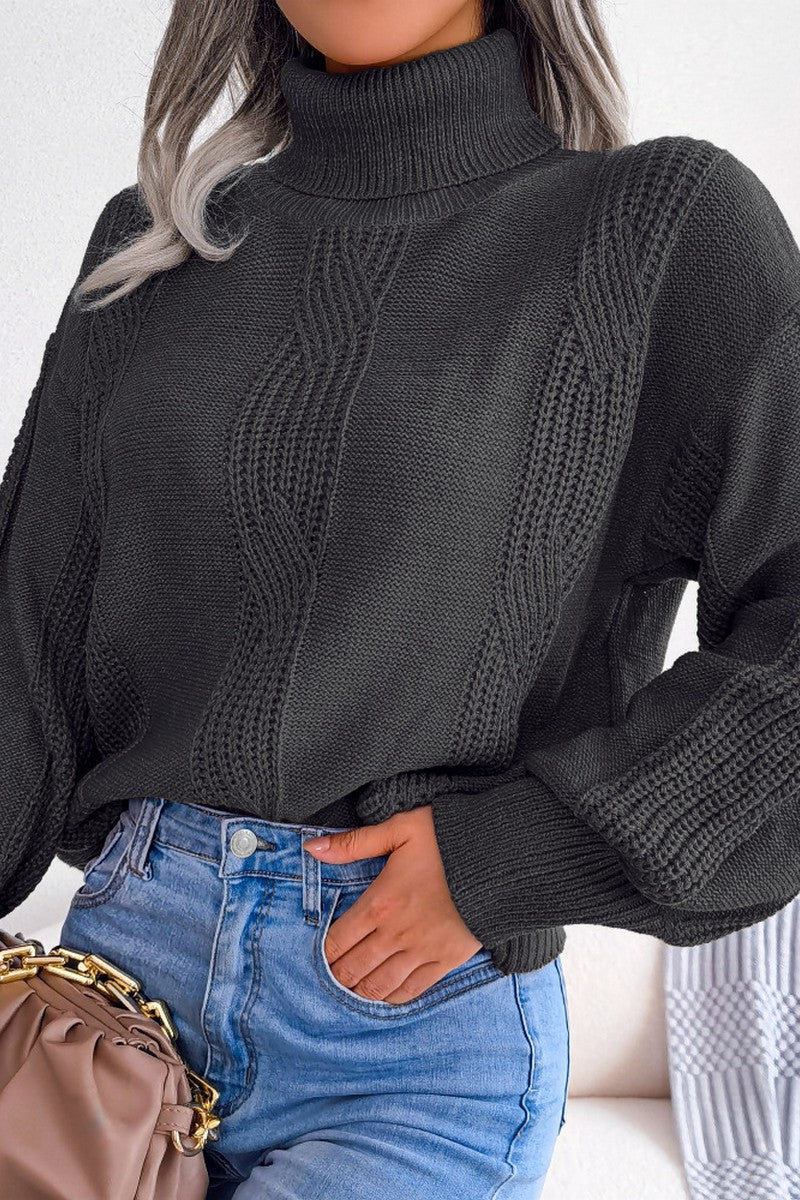 WOMEN HIGH NECK SOLID FALL WINTER CASUAL SWEATER