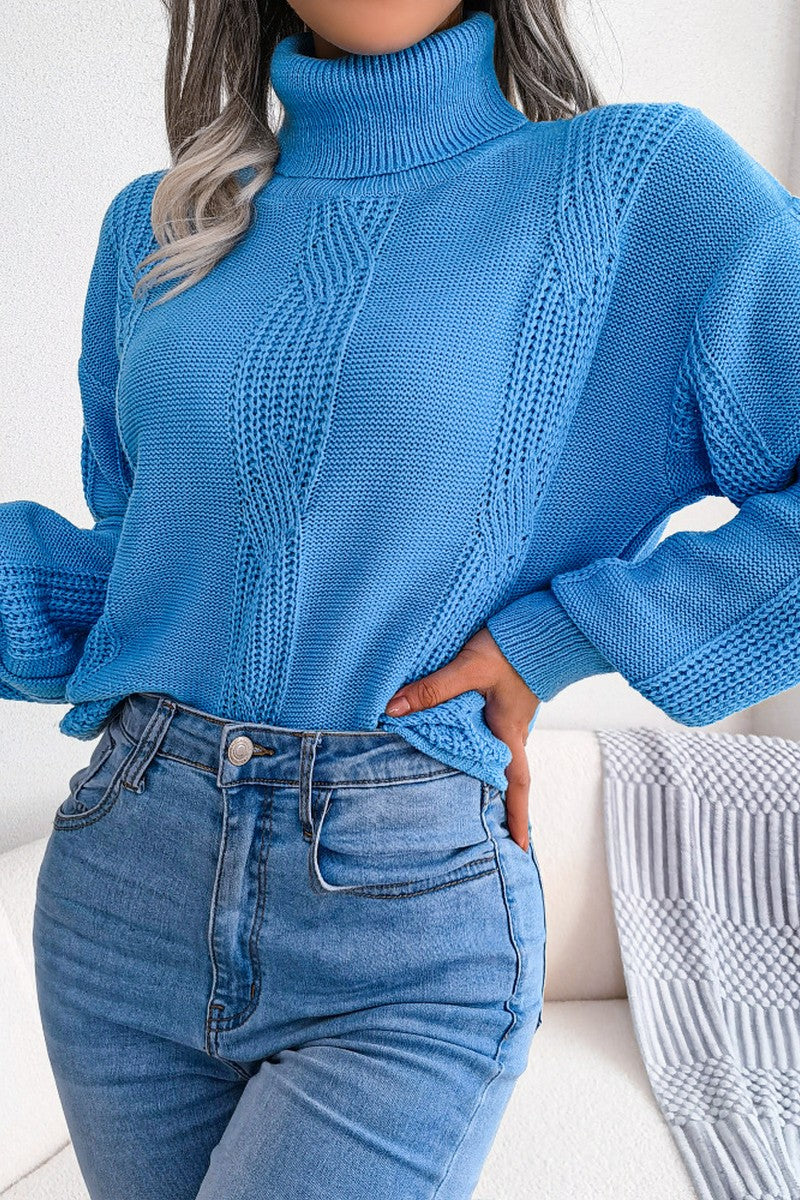 WOMEN HIGH NECK SOLID FALL WINTER CASUAL SWEATER