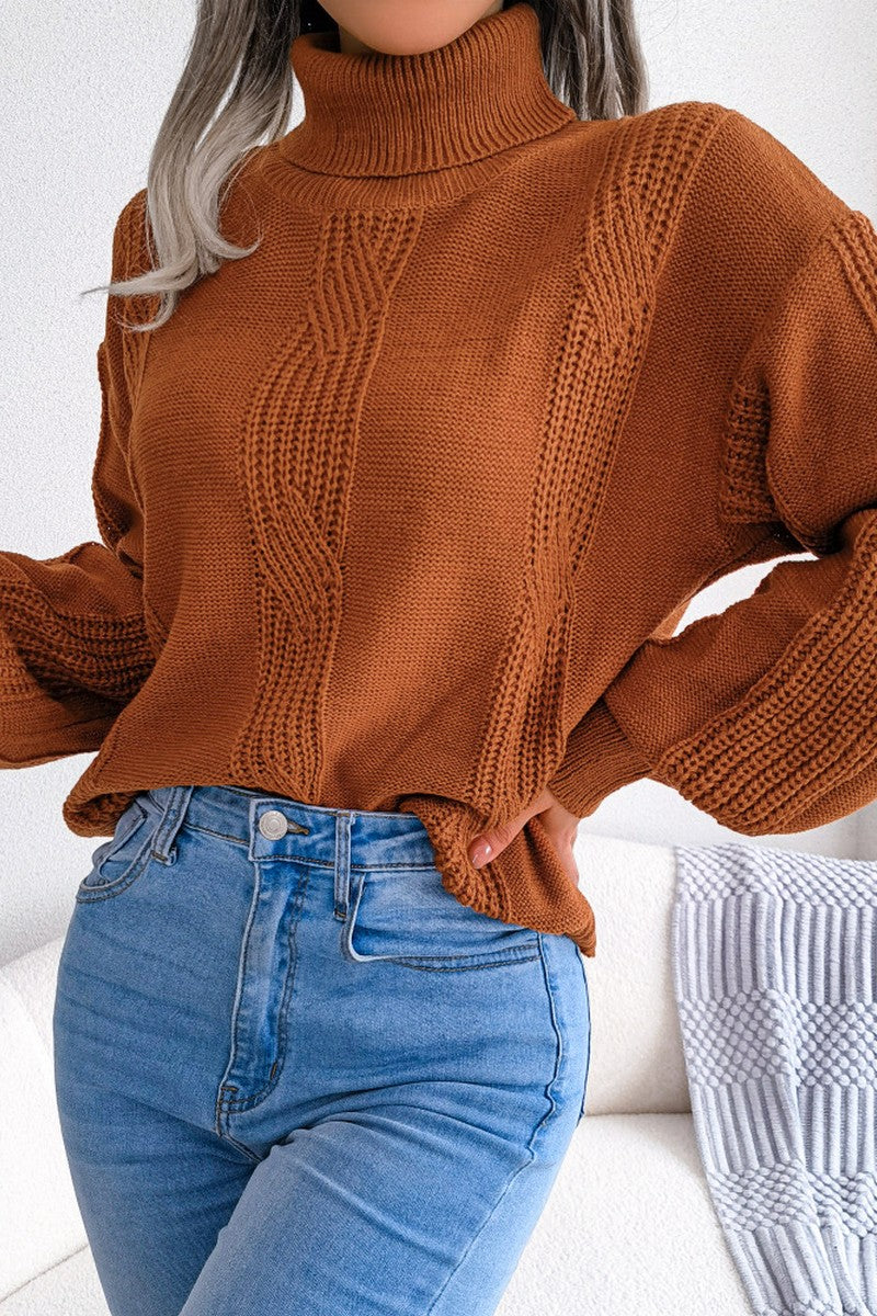 WOMEN HIGH NECK SOLID FALL WINTER CASUAL SWEATER