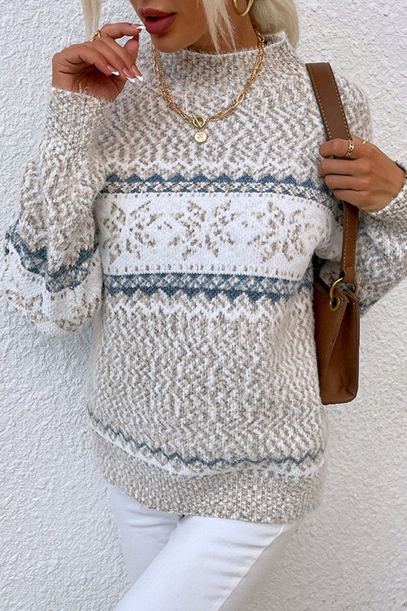 WOMEN X MAS SNOW PATTERN HIGH NECK WARM SWEATER