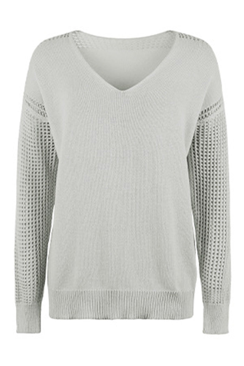 WOMEN LOOSE NECK CHUNKY KNIT SLEEVE SWEATSHIRT