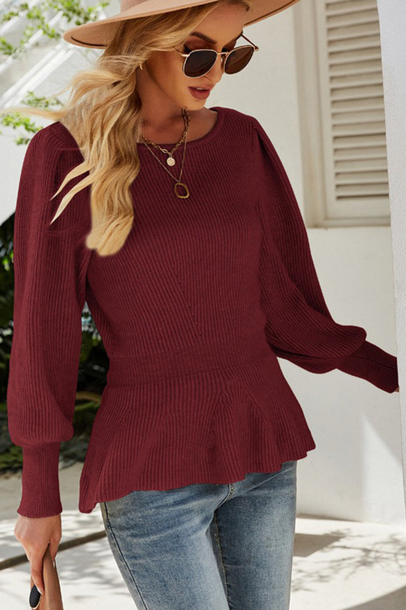 WOMEN CREW NECK LONG SLEEVE KNITTED SWEAT TUNIC
