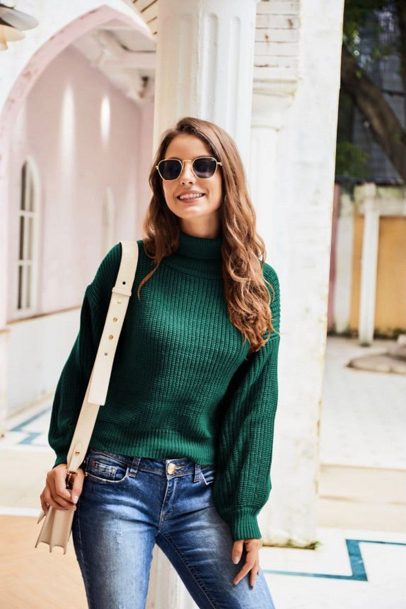 WOMEN OVERSIZED LOOSE TURTLE NECK KNIT JUMPER TOP