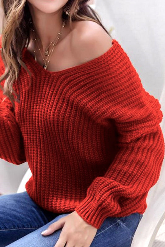 WOMEN CHUNKY KNITTED LOOSE FIT SOLID SWEATER