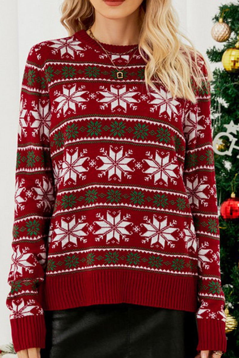 WOMEN CHRISTMAS SNOW PRINTING CUTE SWEATER