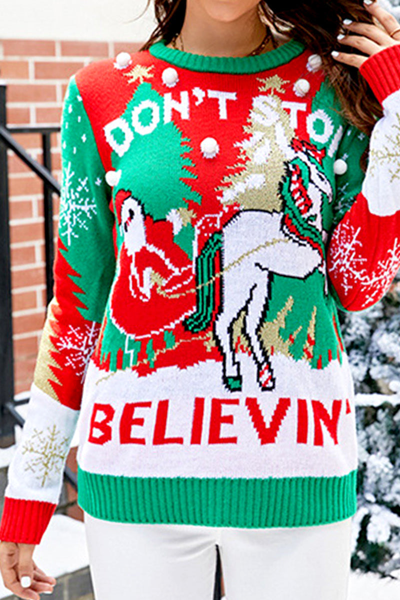 WOMEN WINTER SNOWMAN PRINTING KNIT SWEATER