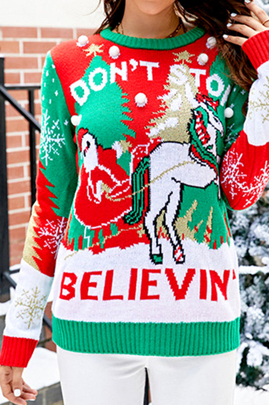 WOMEN WINTER SNOWMAN PRINTING KNIT SWEATER