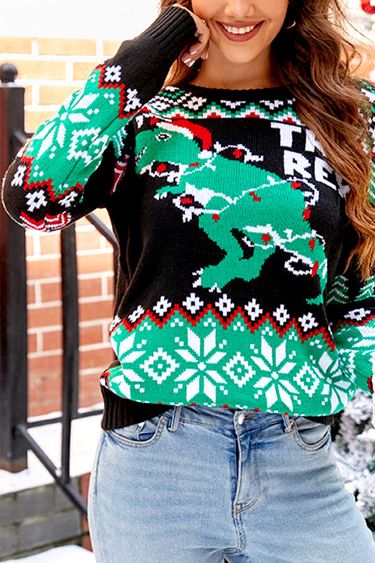 WOMEN WINTER CUTE PRINTING RIBBED KNIT SWEATSHIRT