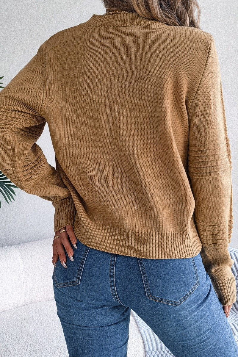 WOMEN RIBBED CREWNECK LOOSE FIT KNITTED SWEATER