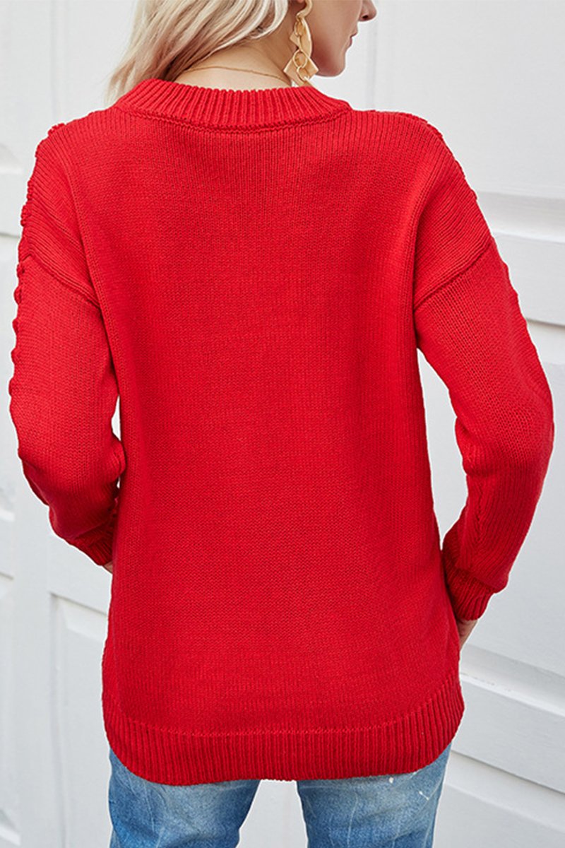 WOMEN EMBOSSING QUILTED LONG SLEEVE SWEATER