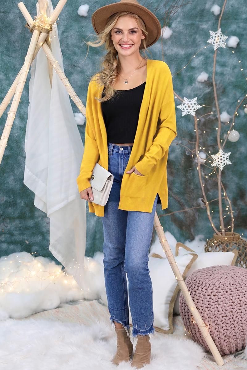 LOOSE FIT WITH POCKET SWEATER CARDIGAN - Doublju