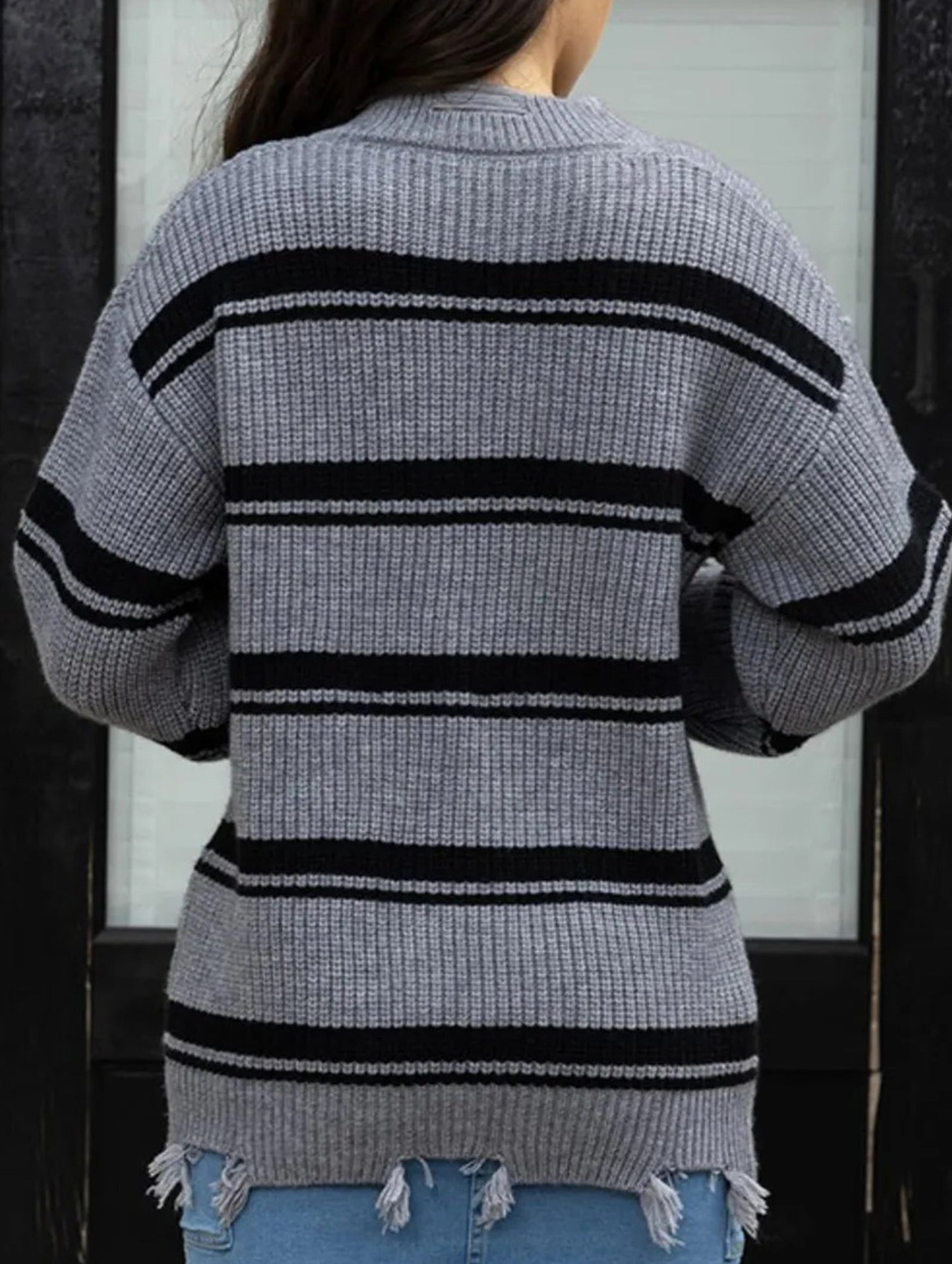 Autumn-winter round neck loose striped pullover