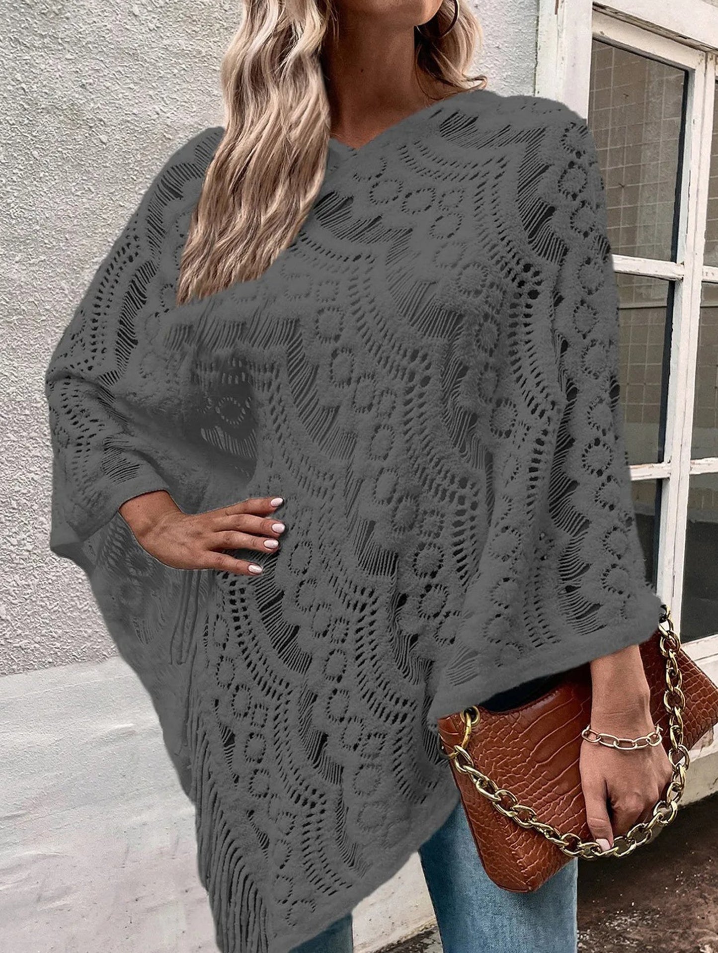 Flower solid color tassel embroidery shawl