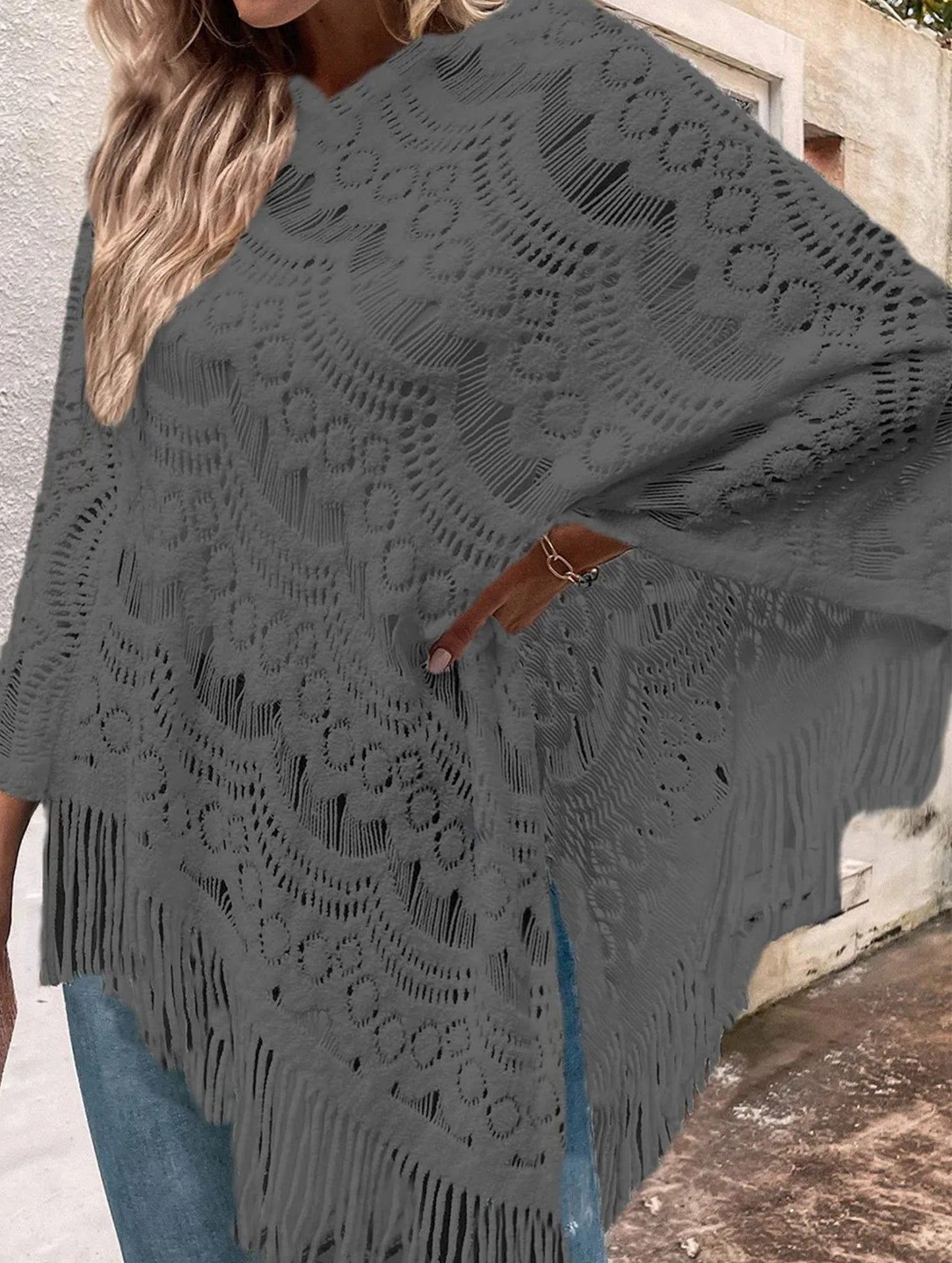 Flower solid color tassel embroidery shawl