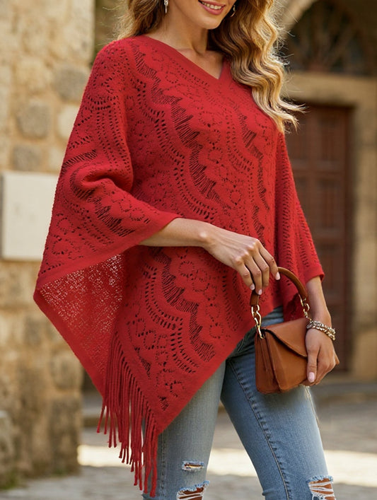 Flower solid color tassel embroidery shawl
