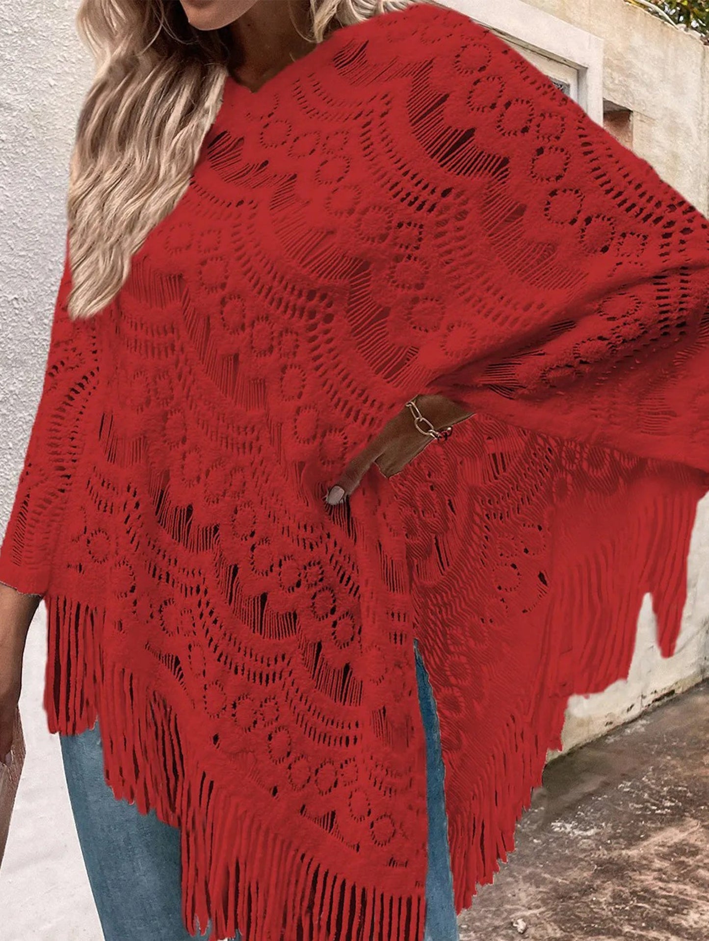 Flower solid color tassel embroidery shawl