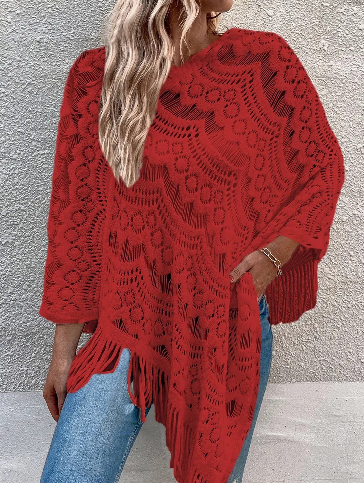 Flower solid color tassel embroidery shawl