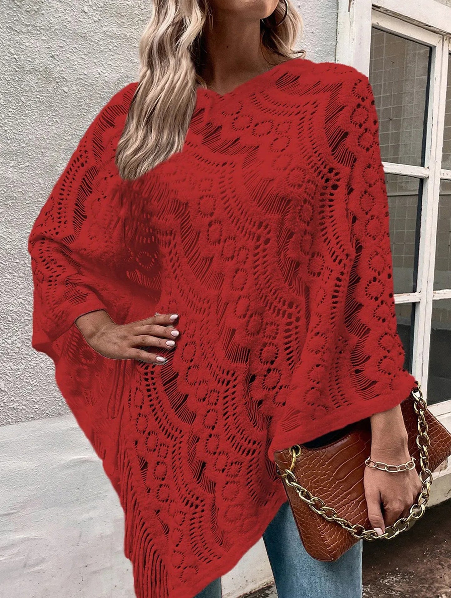 Flower solid color tassel embroidery shawl