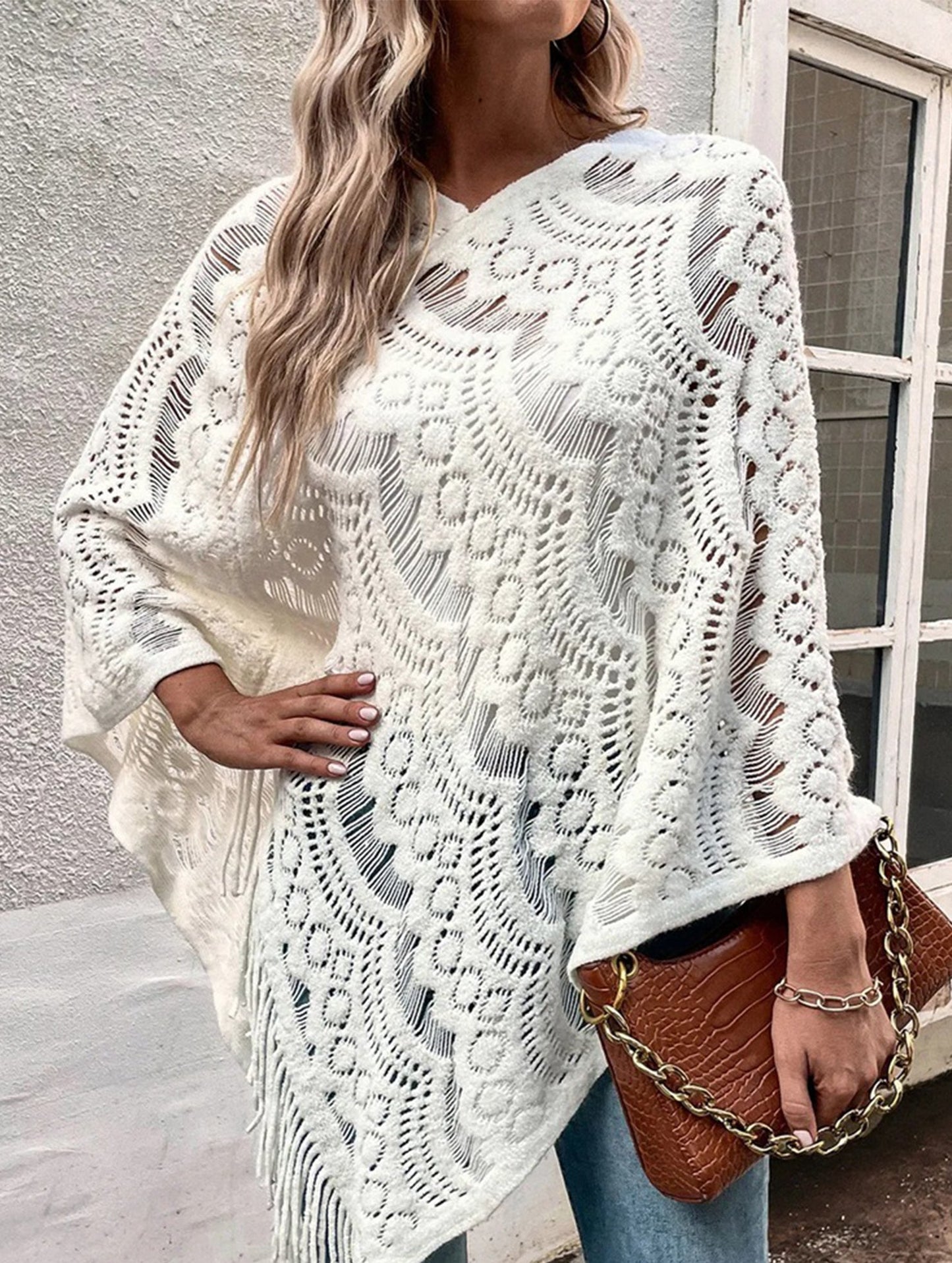 Flower solid color tassel embroidery shawl