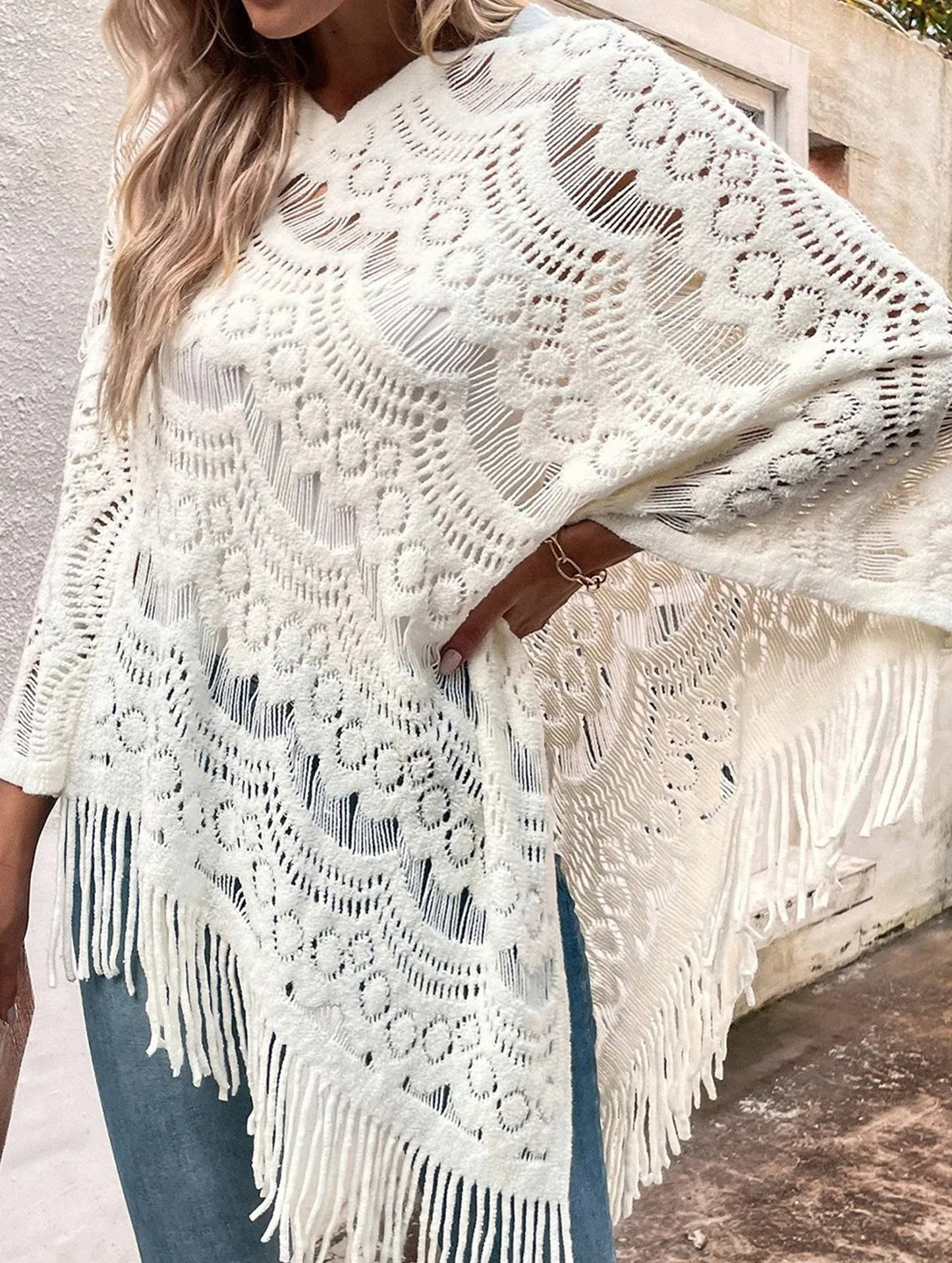 Flower solid color tassel embroidery shawl