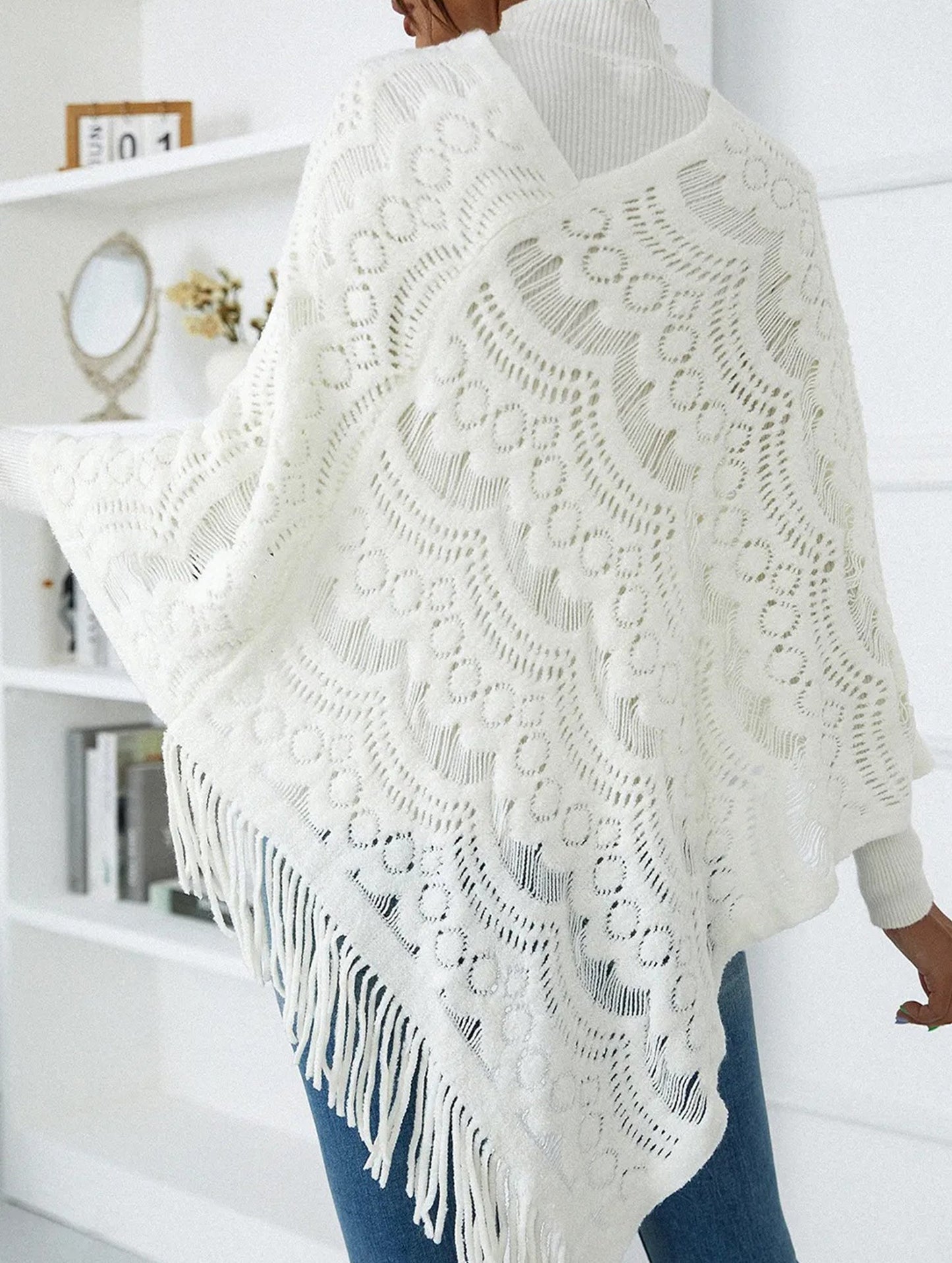 Flower solid color tassel embroidery shawl