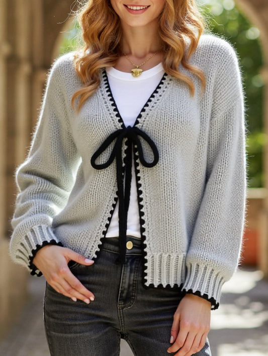 Loose-fitting bow tie cardigan jacket