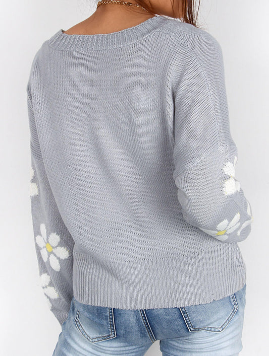 Fall Floral Button Varsity Sweater Jacket
