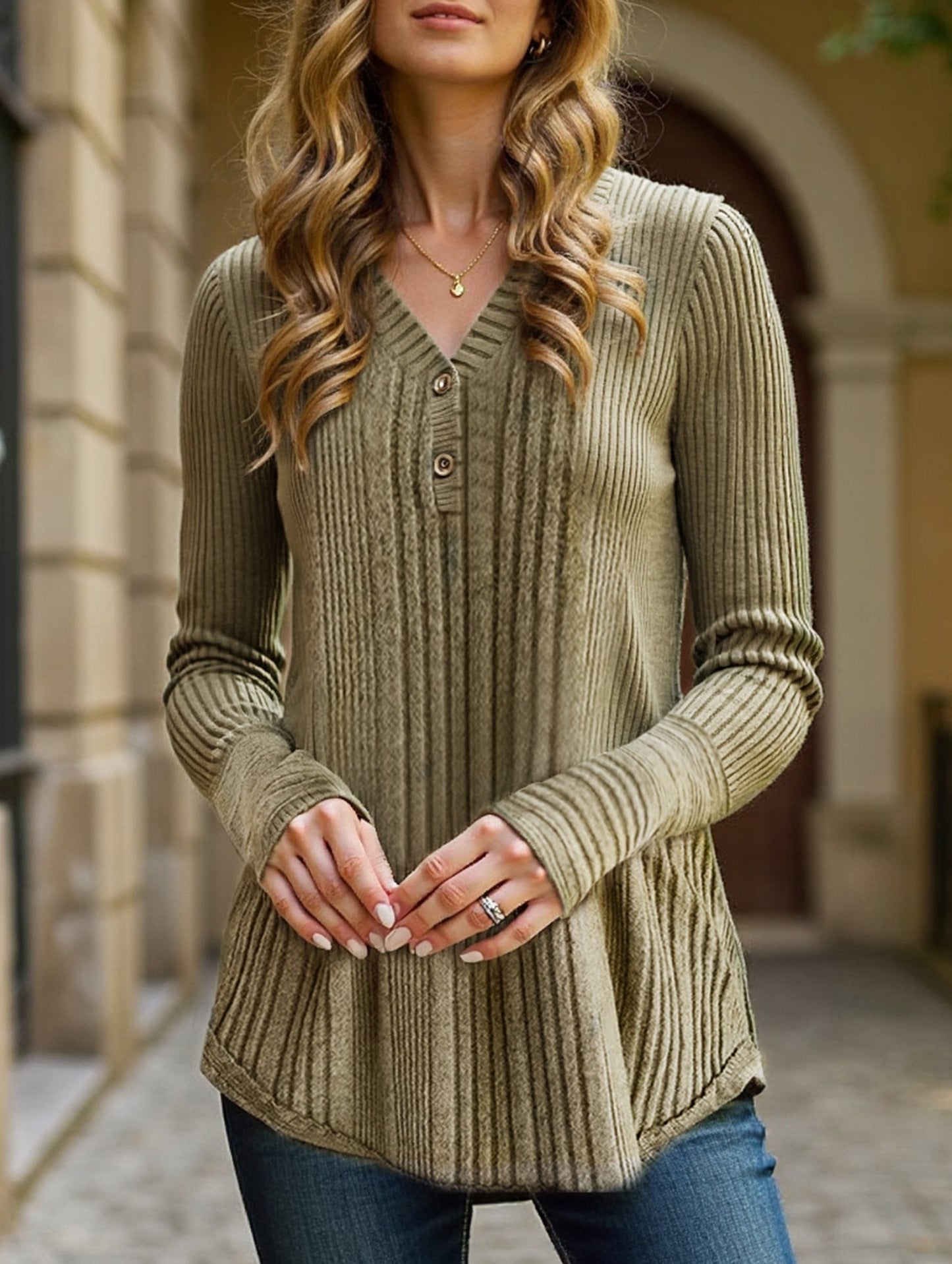 Casual loose V-neck pullover sweater