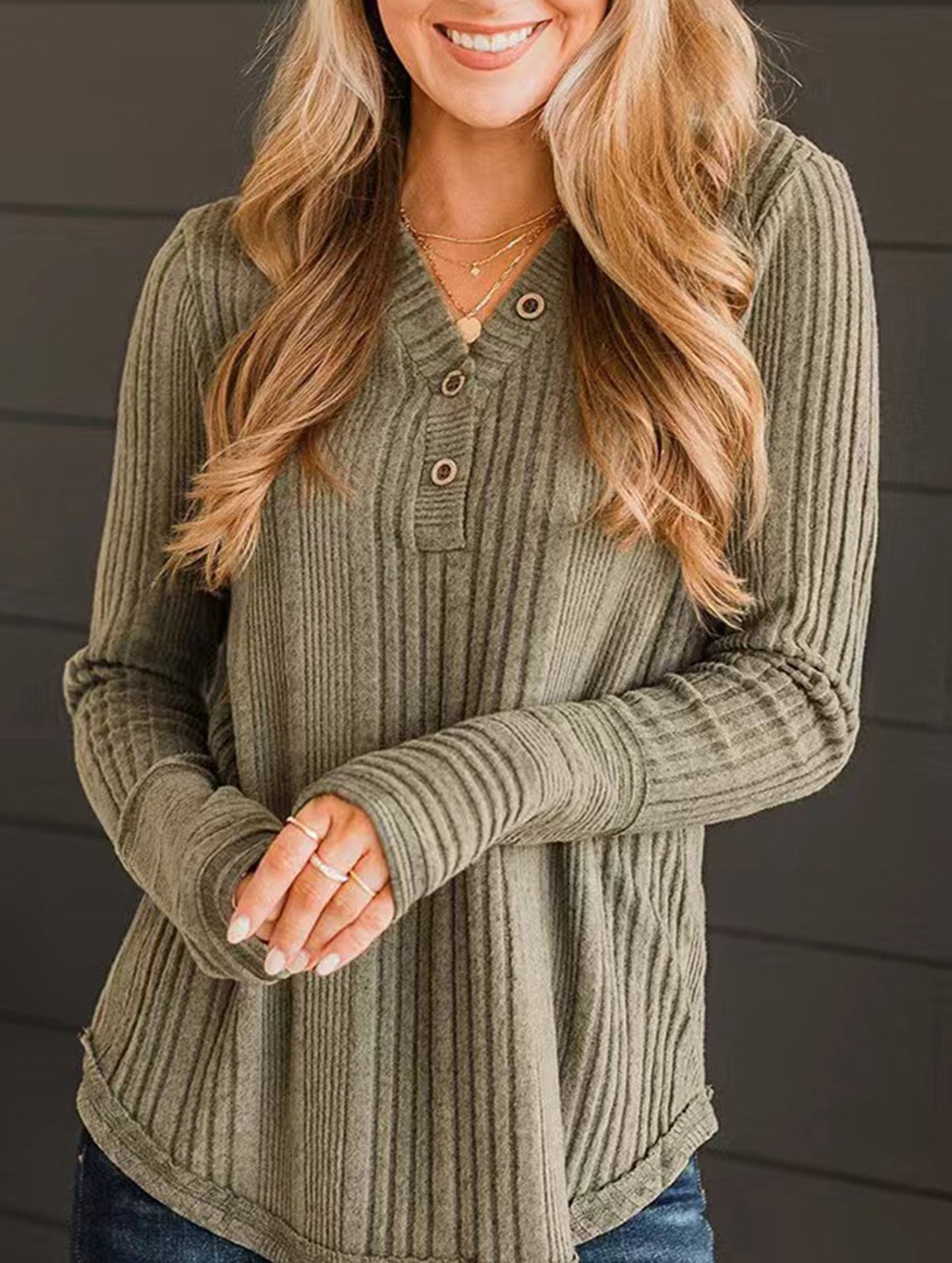 Casual loose V-neck pullover sweater