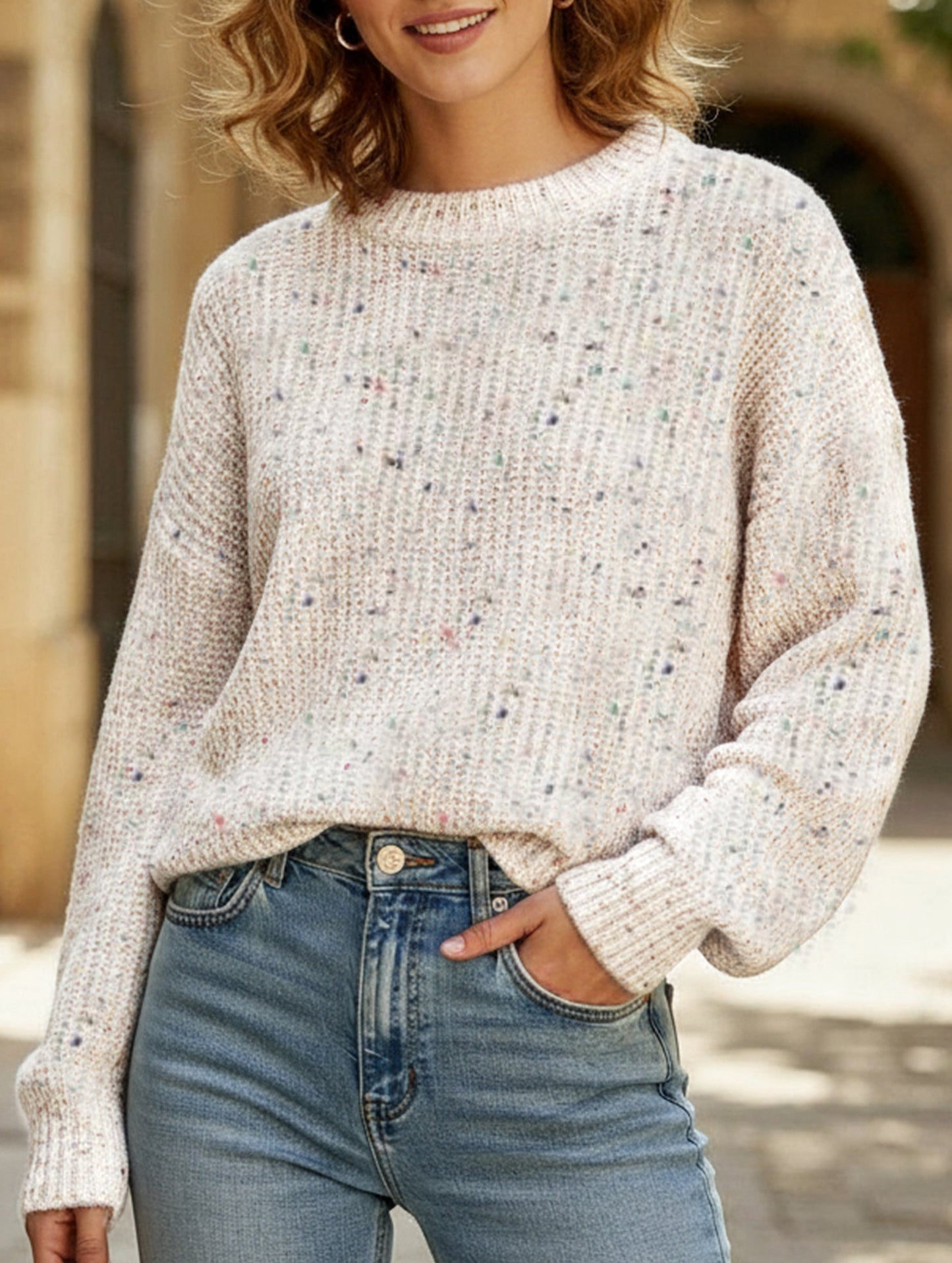 Colorful polka dot long-sleeved knitted sweater