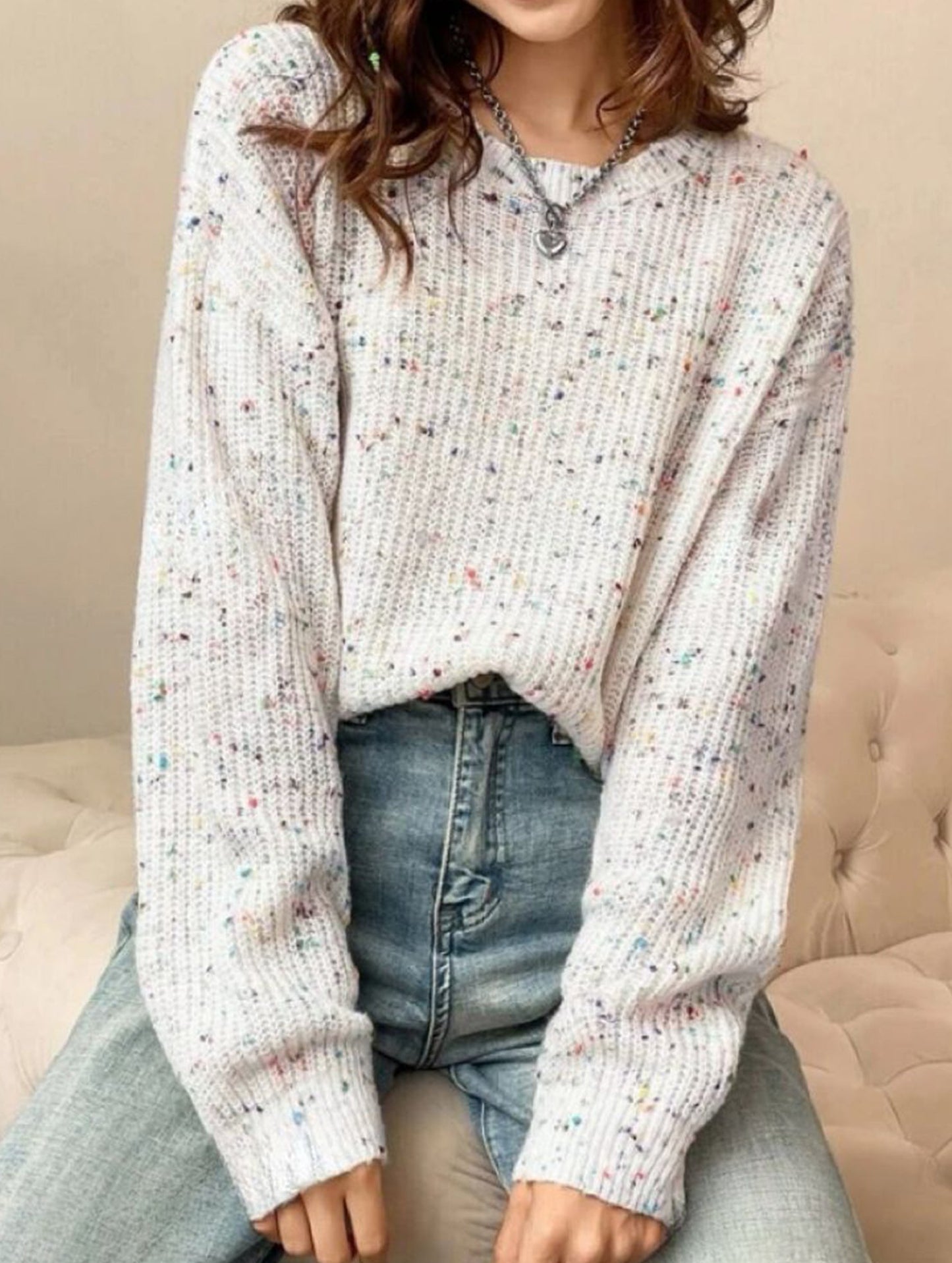 Colorful polka dot long-sleeved knitted sweater