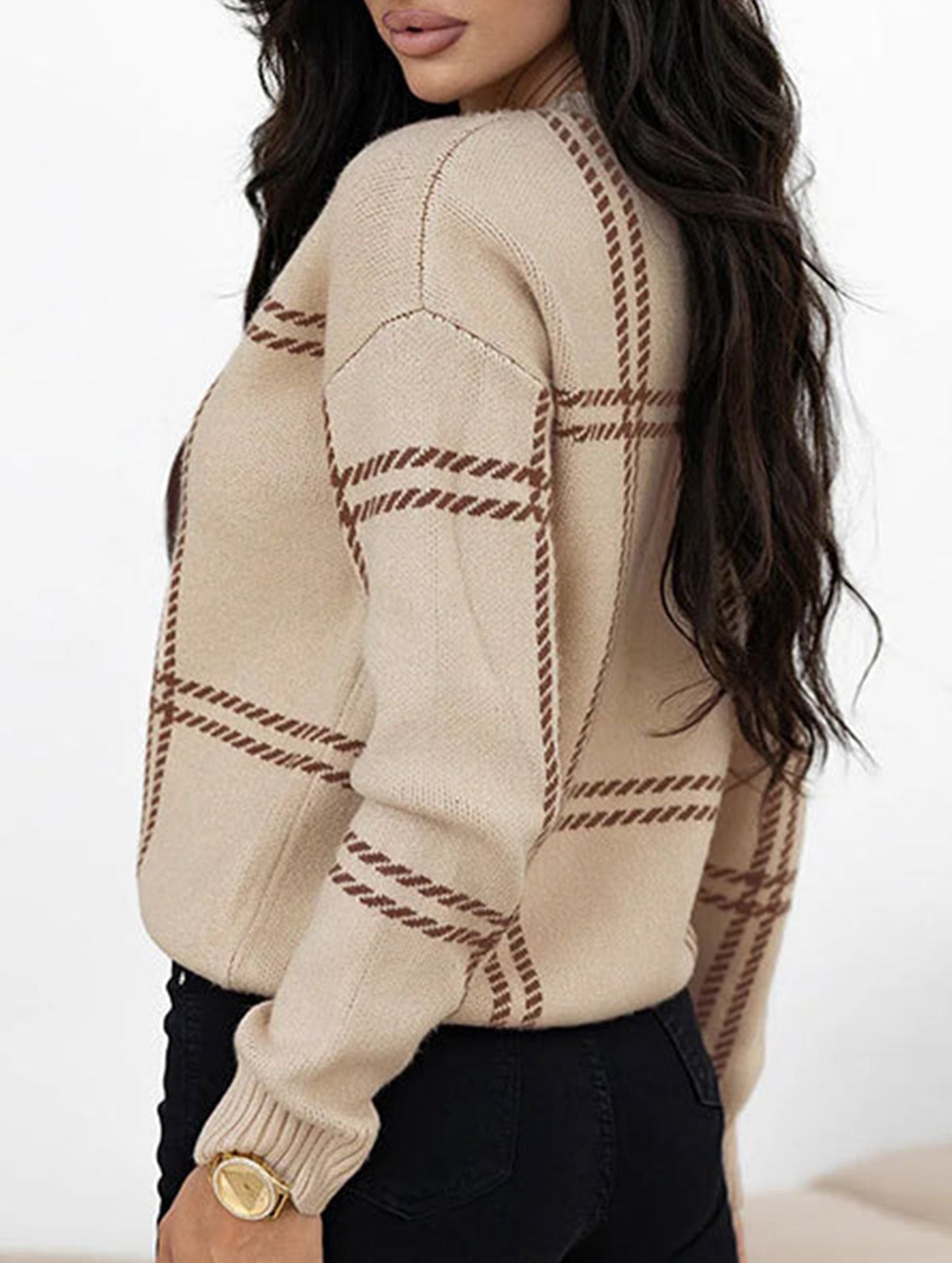 Check Colorblock Crew Neck Sweater