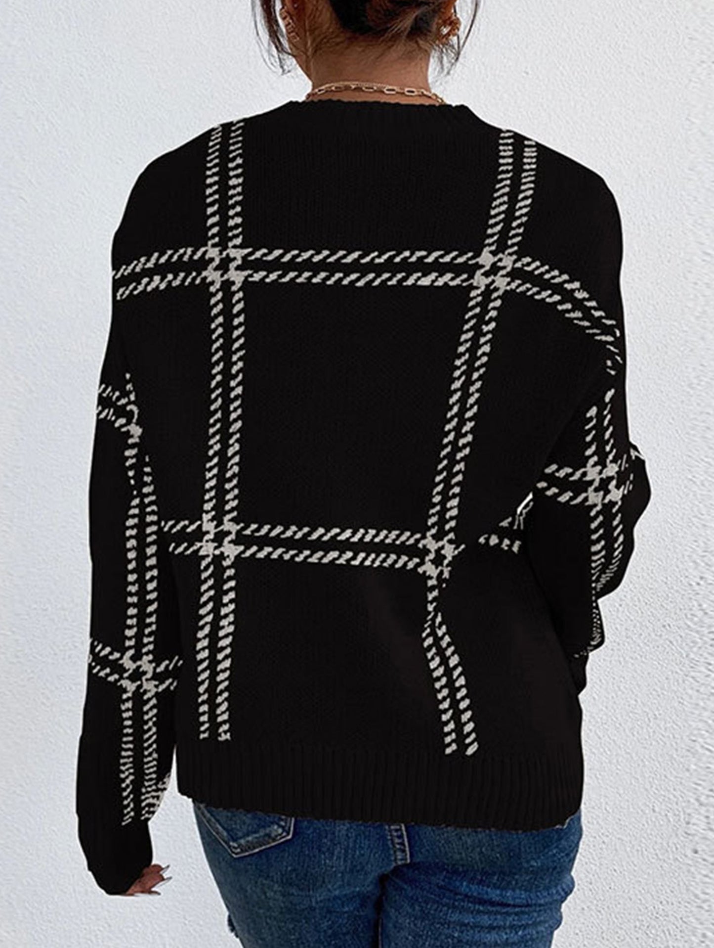 Check Colorblock Crew Neck Sweater