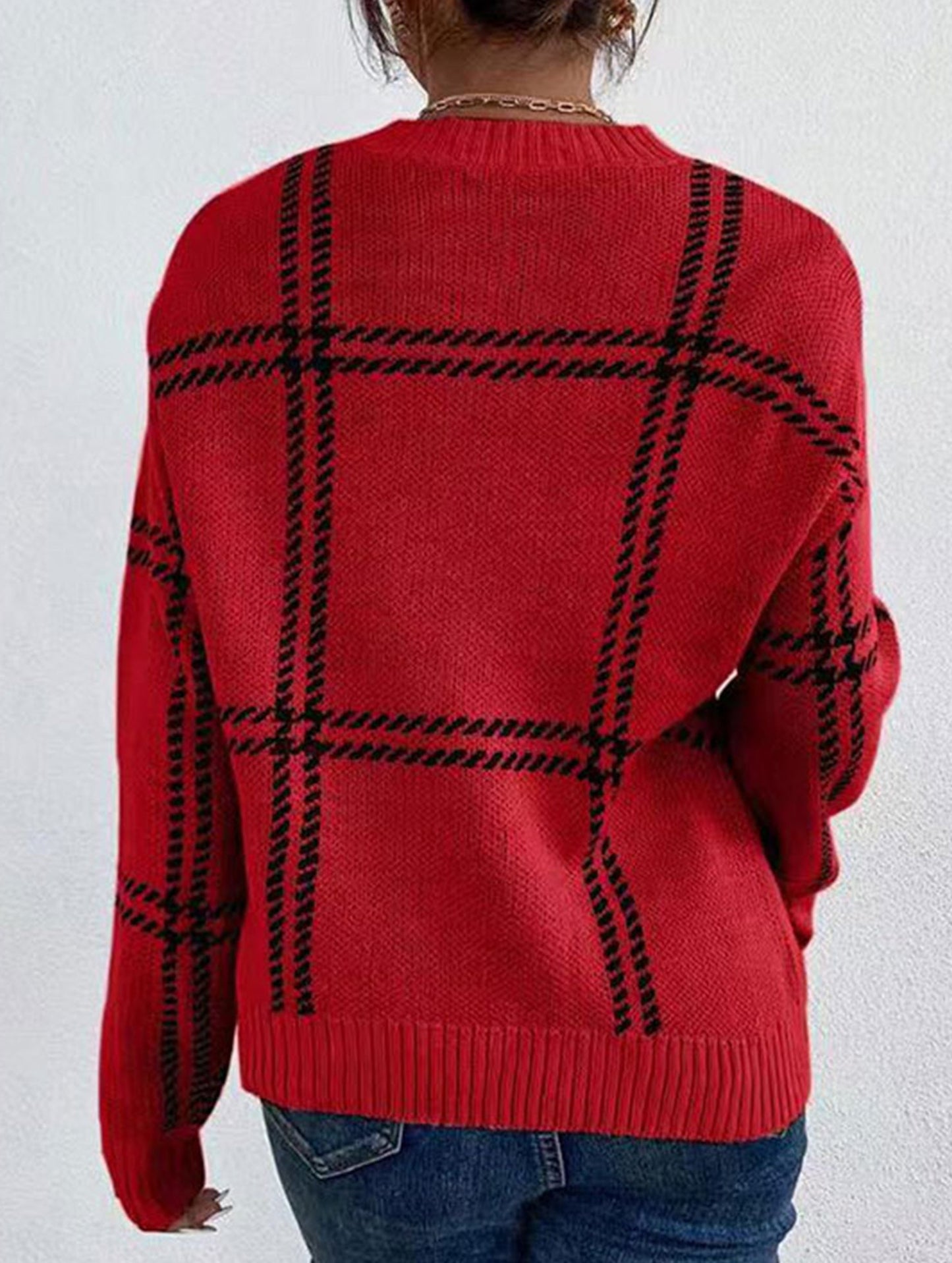 Check Colorblock Crew Neck Sweater