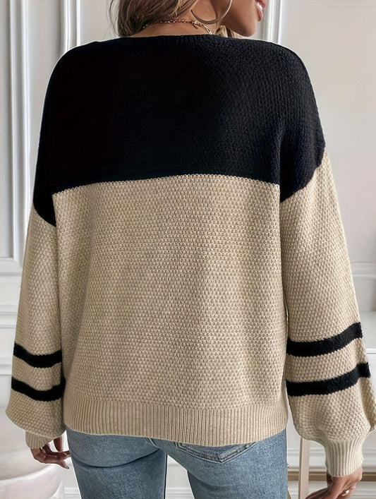 Casual colorblock knitted crewneck sweater