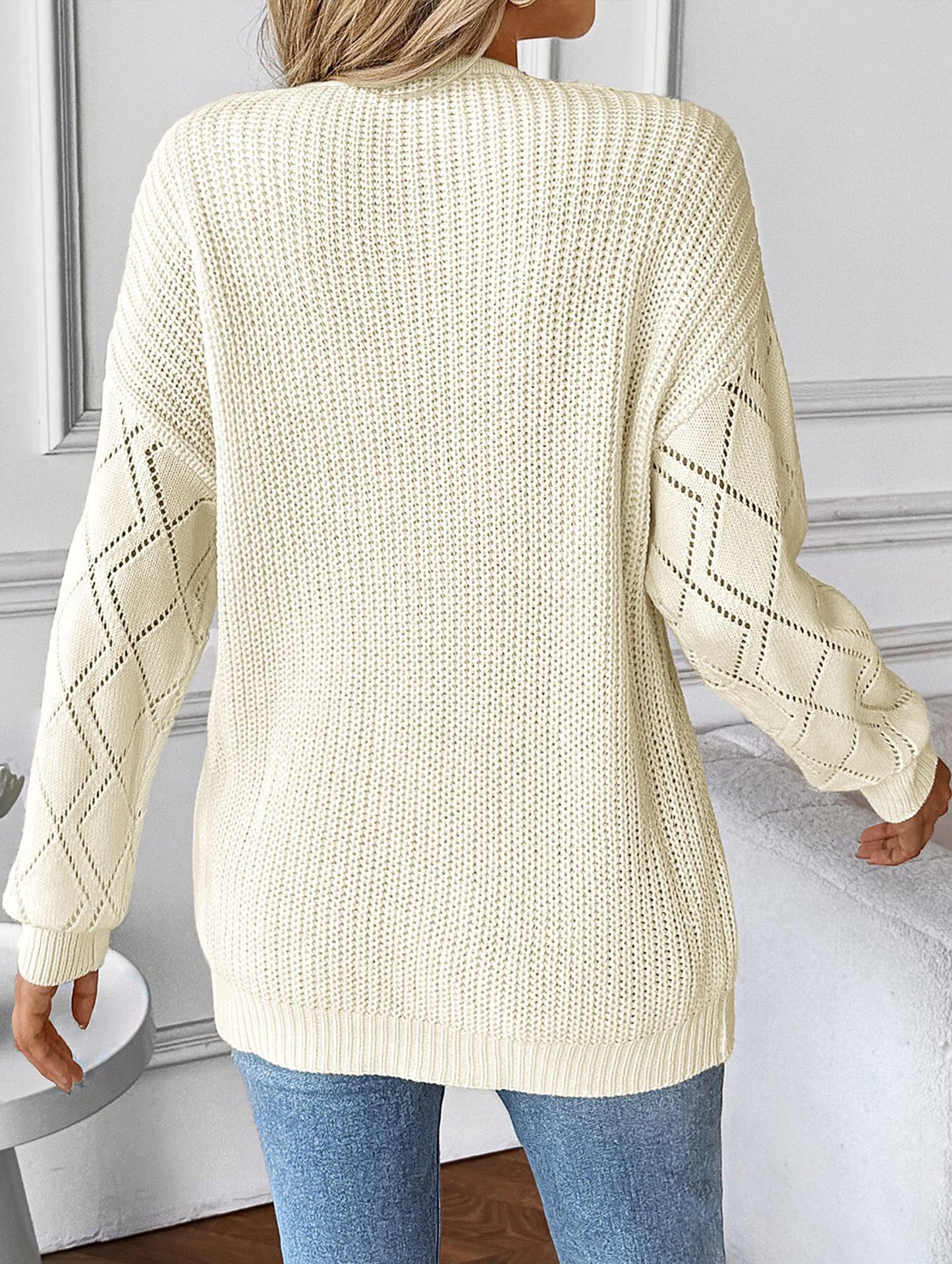 Lace stitching V-neck casual sweater