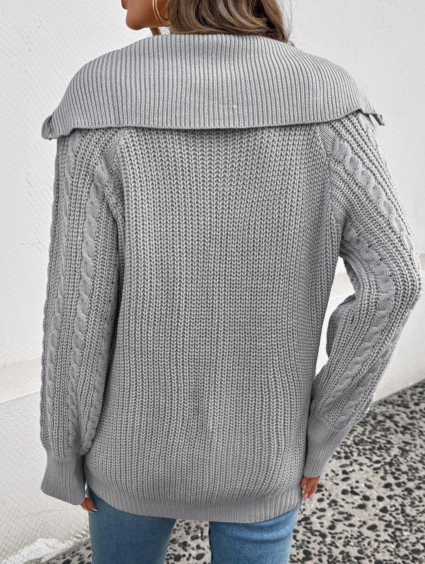 Lazy Retro Lapel Cable Zipper Sweater