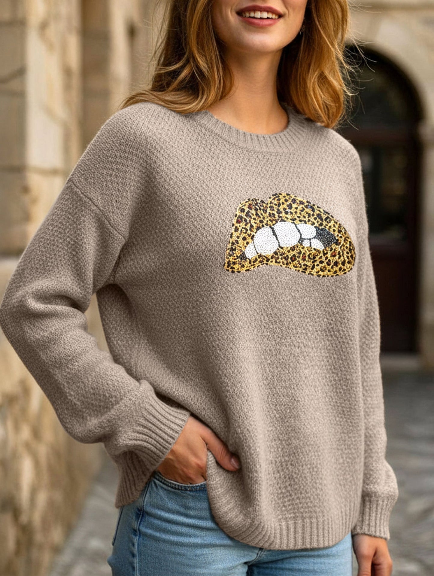 leopard embroidered sequined sweater