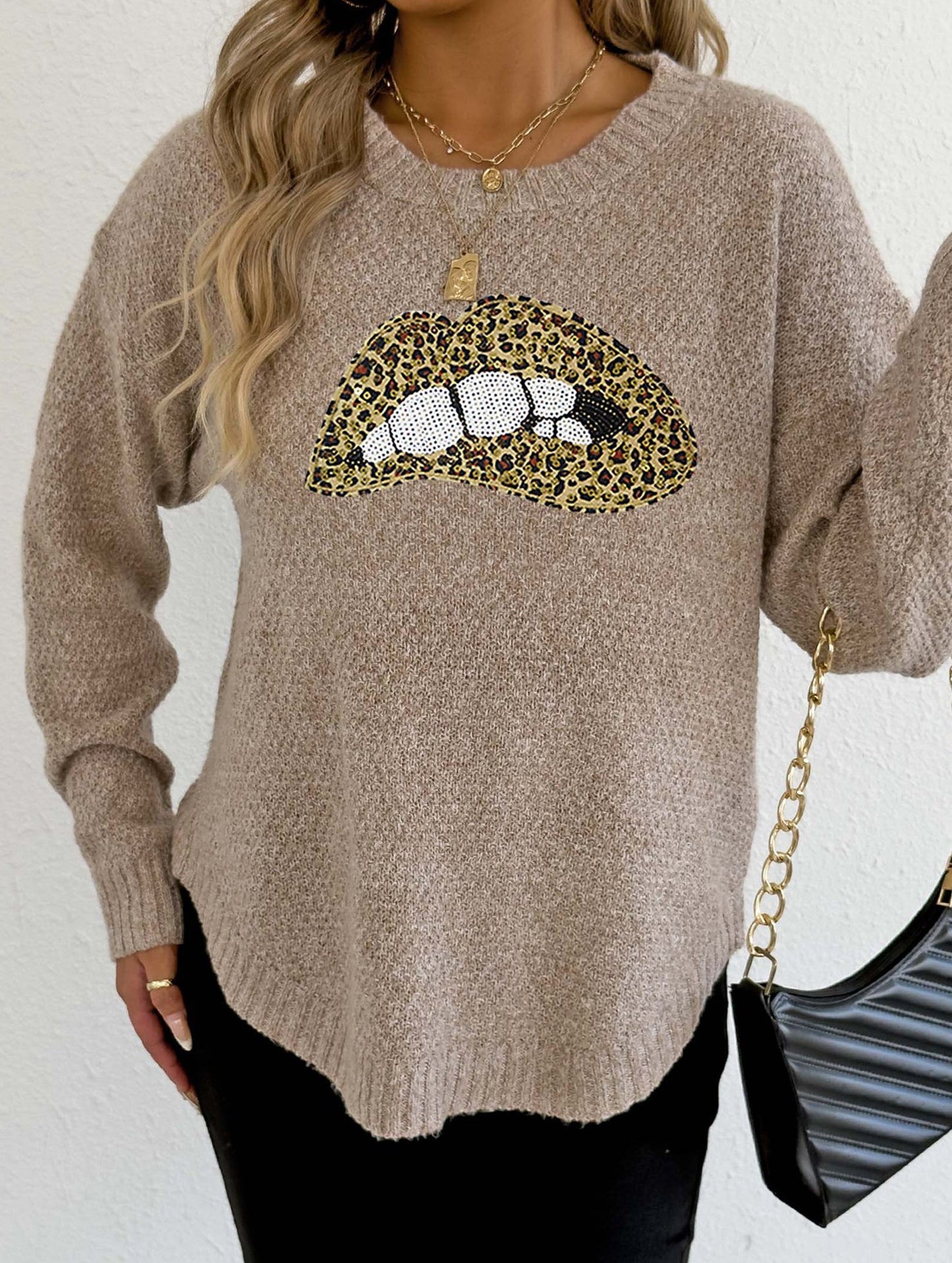 leopard embroidered sequined sweater
