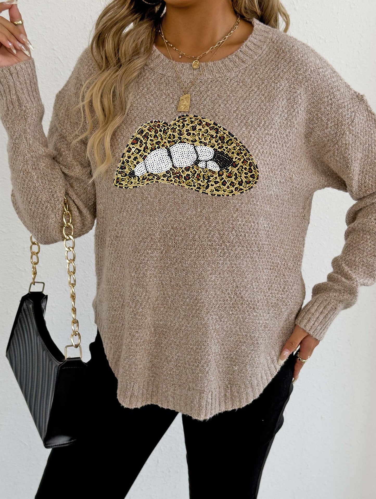 leopard embroidered sequined sweater