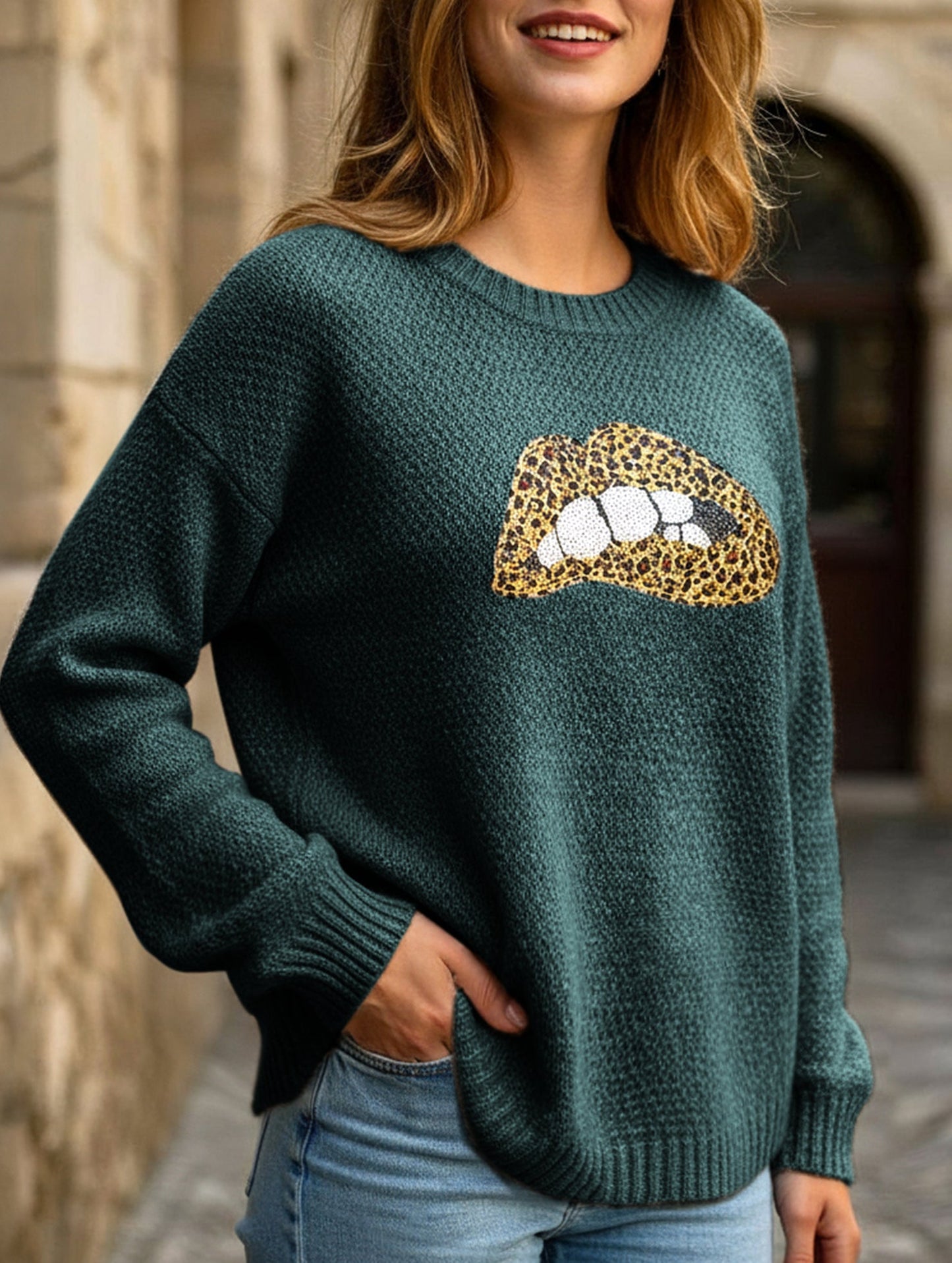leopard embroidered sequined sweater