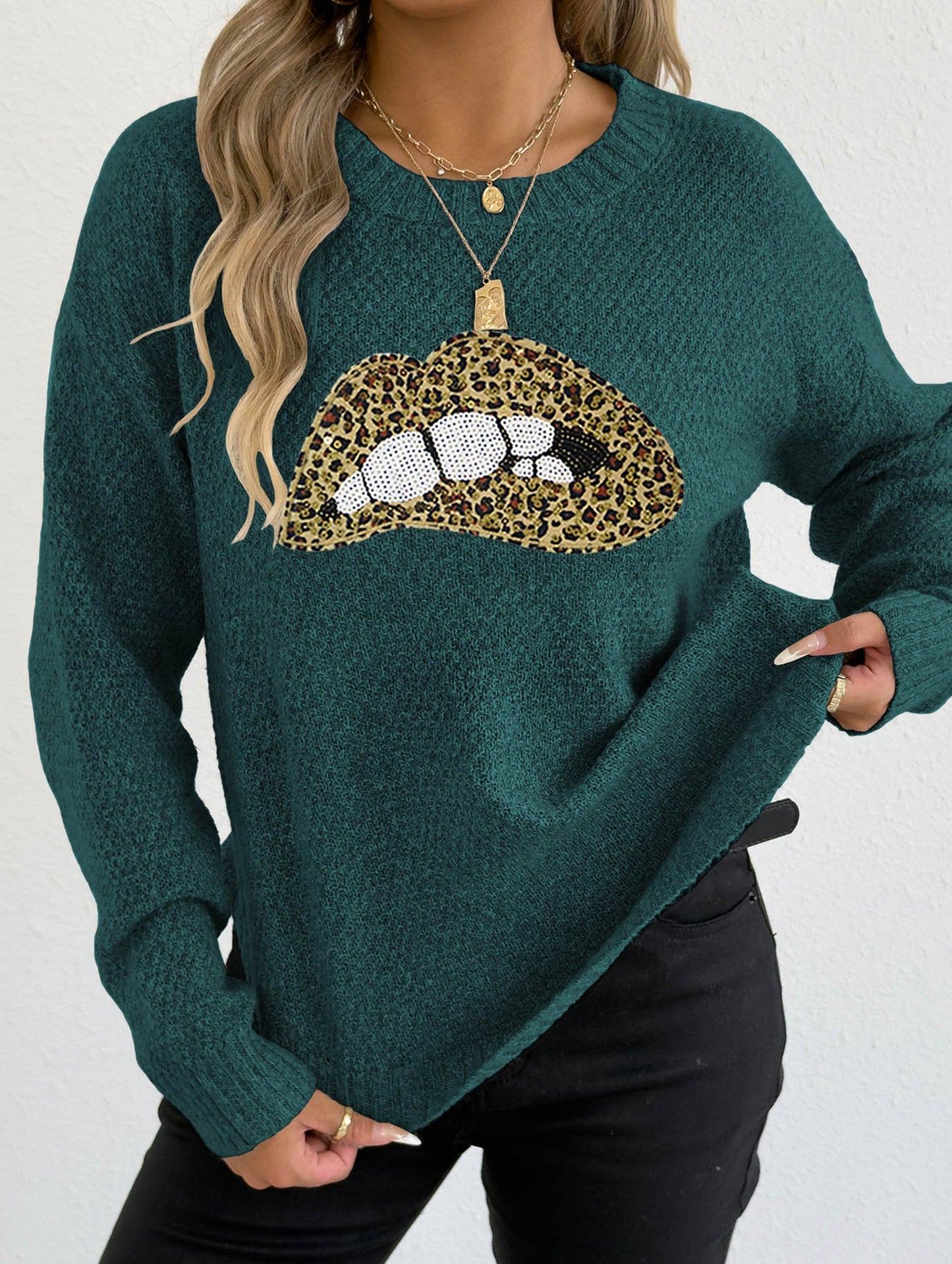 leopard embroidered sequined sweater