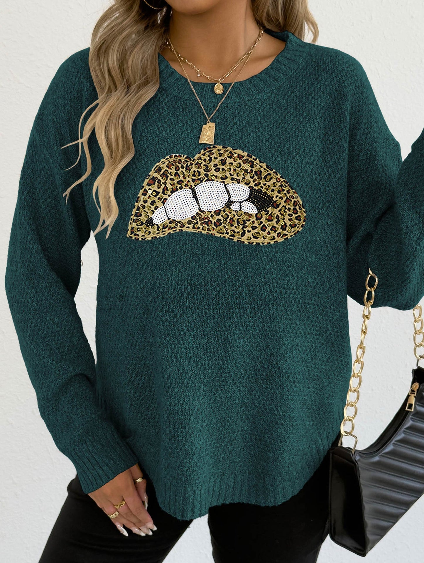 leopard embroidered sequined sweater