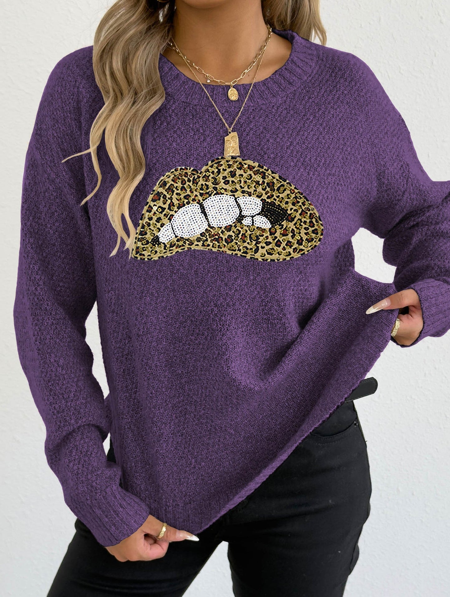 leopard embroidered sequined sweater