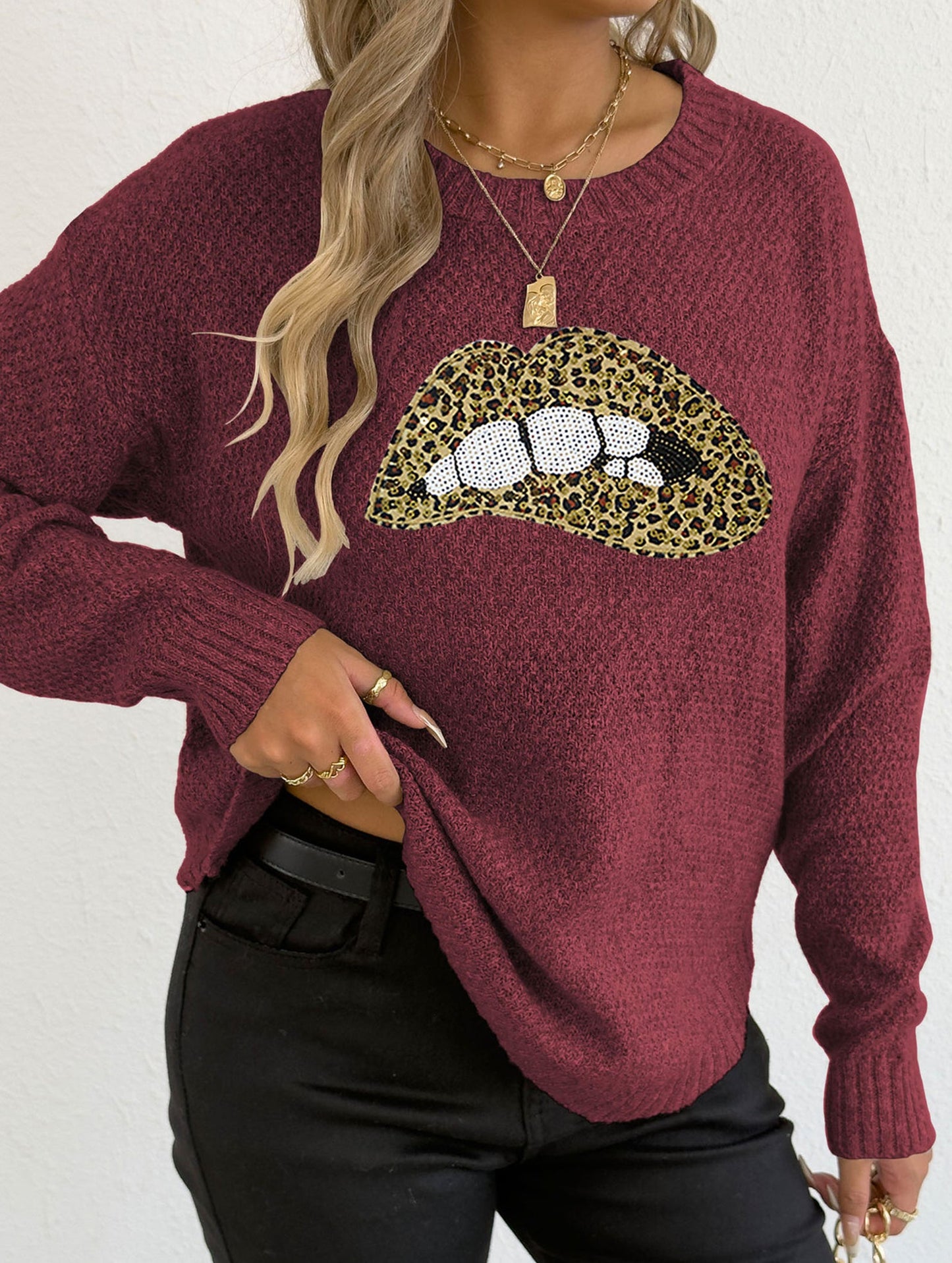 leopard embroidered sequined sweater